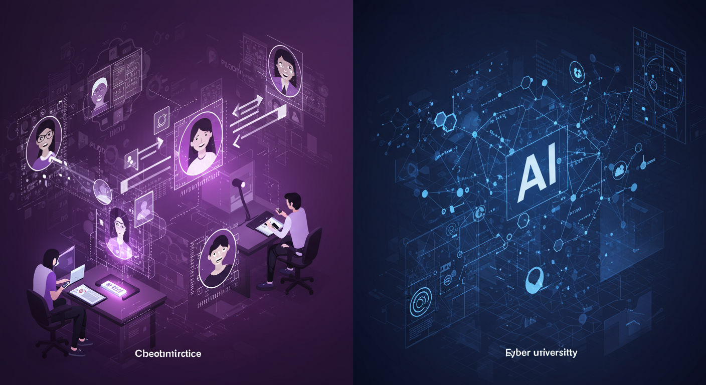 Future potential of AI, cheating, universities
 represented visually