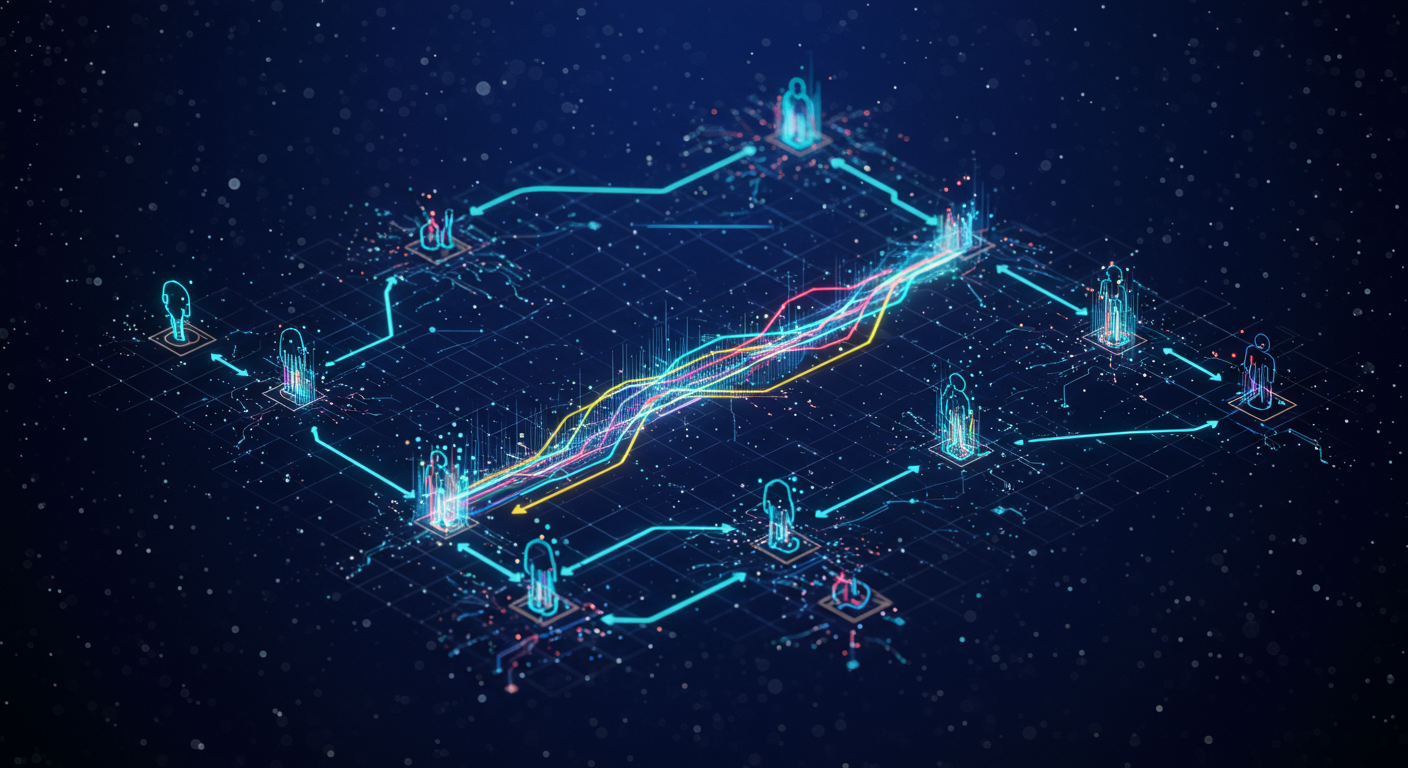 Future potential of AI agents, agent communication protocol, Model Context Protocol
 represented visually