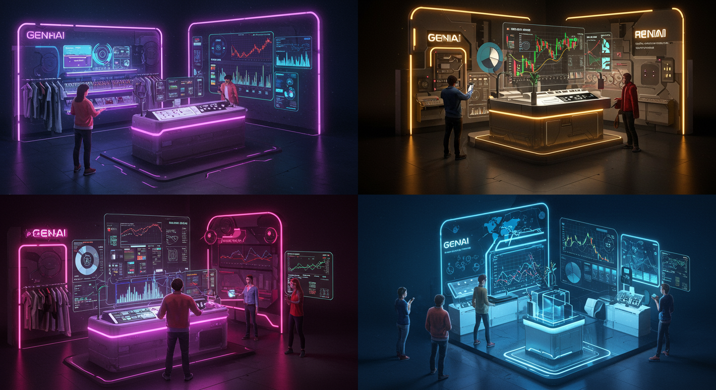 Eye-catching visual of genAI, retail, finance
and  AI technology vibes