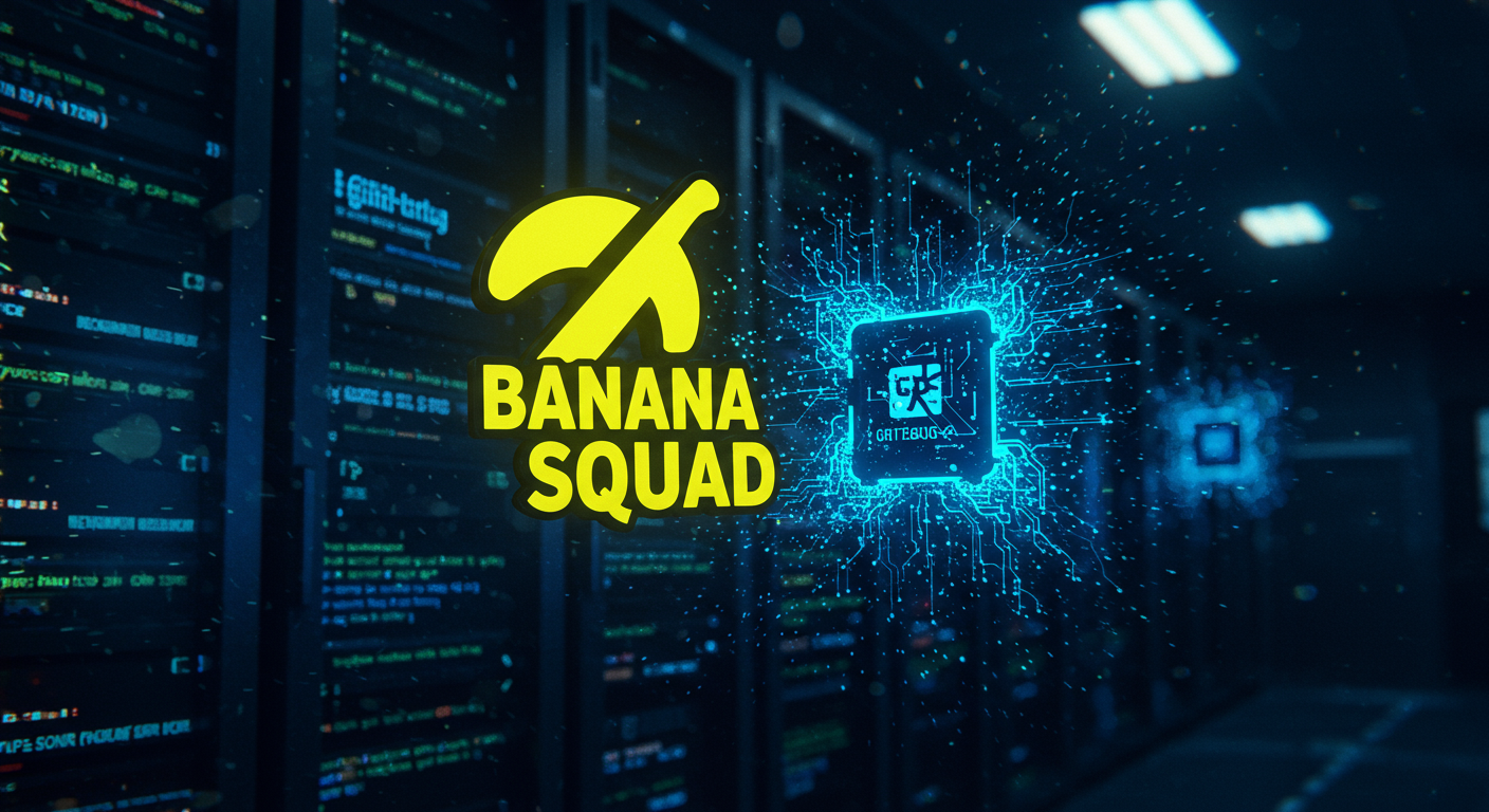 Eye-catching visual of Banana Squad, GitHub repositories, hacking tool
and AI technology vibes