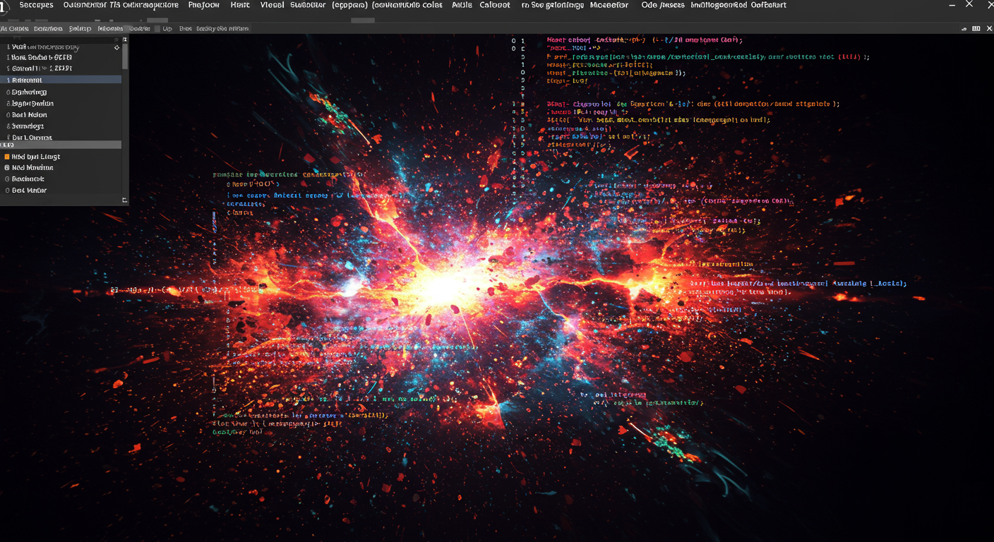 Eye-catching visual of Visual Studio Code, GitHub Copilot Chat, Large Language Models
and  AI technology vibes