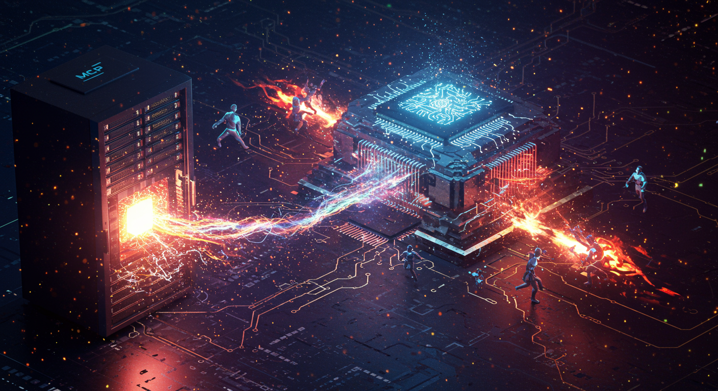 Eye-catching visual of MCP server, LLM, AI agents
and  AI technology vibes