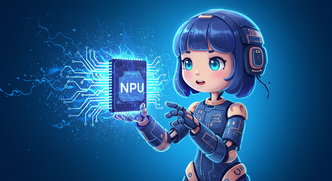 Eye-catching visual of Mu, small language model, NPU
and  AI technology vibes